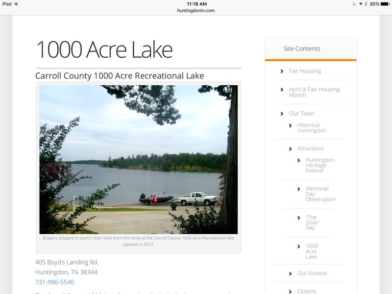 1000 acre lake Carroll county tn